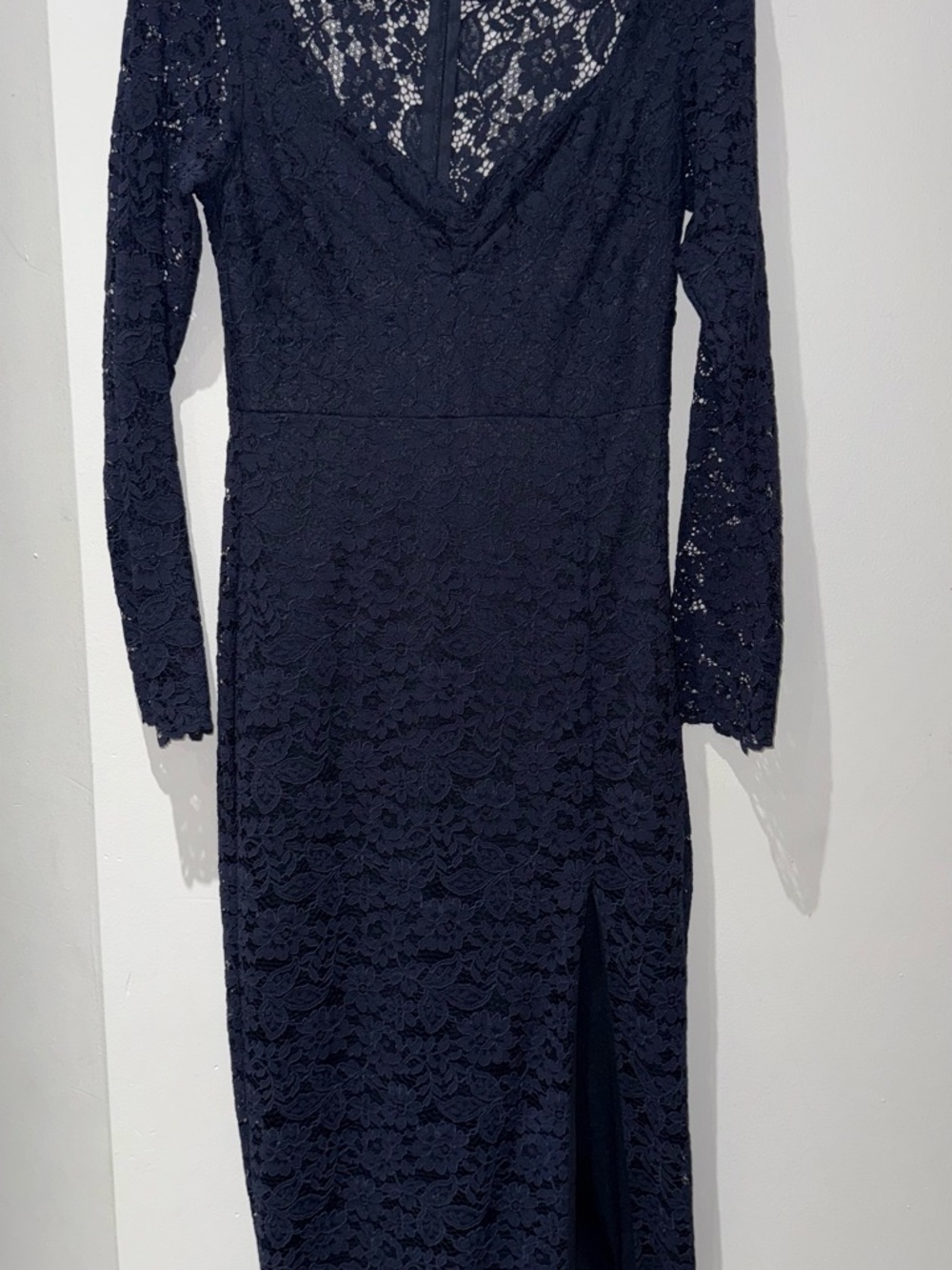 Zara Navy Lace Long-Sleeve V-Neck Dress